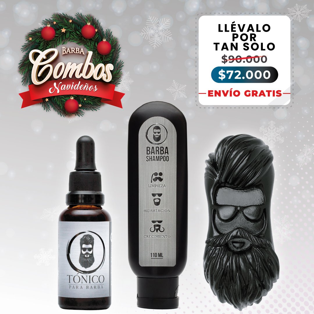 Tónico Para Barba + Barba Shampoo + Barba Jabón + Barba Obsequio Navideño + ENVÍO GRATIS