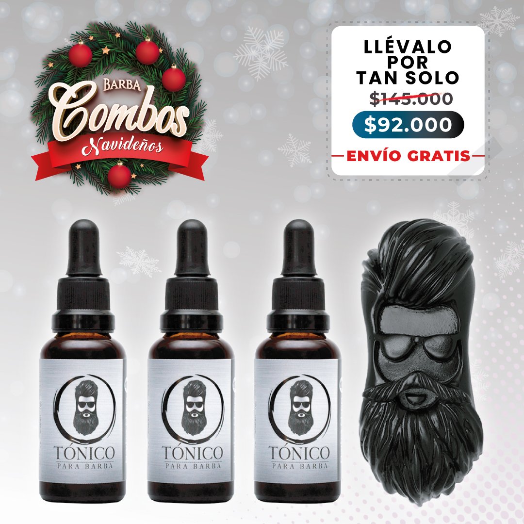 Tónico Para Barba (x3)+ Barba Shampoo + Barba Obsequio Navideño + ENVÍO GRATIS