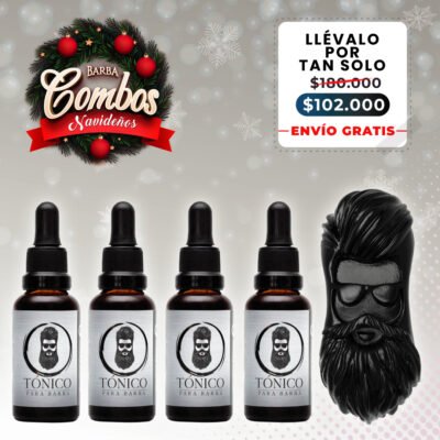 Tónico Para Barba (x4) + Barba Jabón + Barba Obsequio Navideño + ENVÍO GRATIS